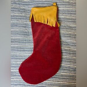 Christmas Stocking velvet vintage upcycled cotton/nylon fabric and leather trim